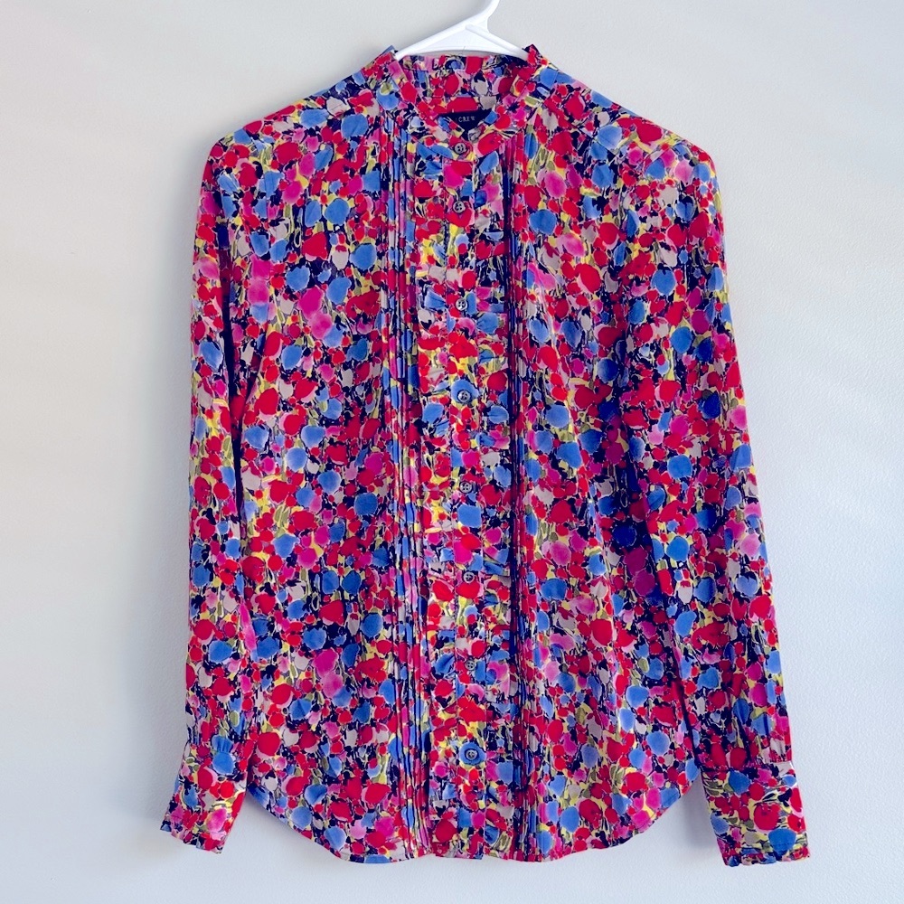 J. Crew Red and Blue Floral Button Down Shirt